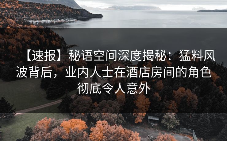 【速报】秘语空间深度揭秘：猛料风波背后，业内人士在酒店房间的角色彻底令人意外