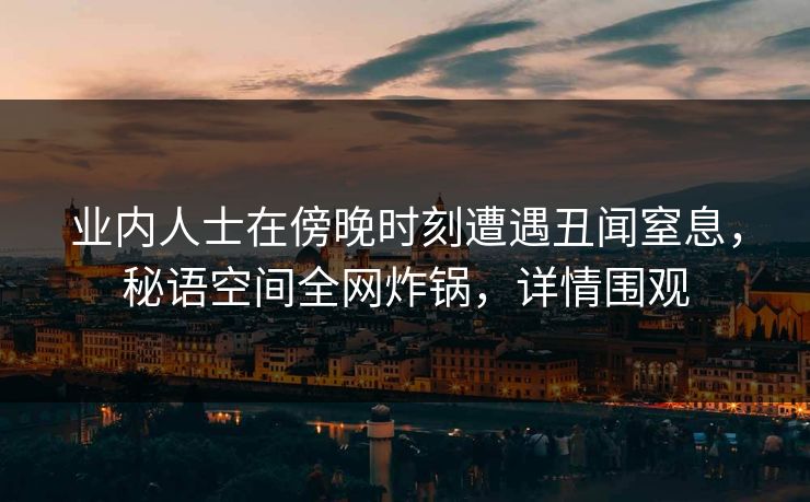业内人士在傍晚时刻遭遇丑闻窒息,秘语空间全网炸锅,详情围观 业内人士在傍晚时刻遭遇丑闻窒息,秘语空间全网炸锅,详情围观